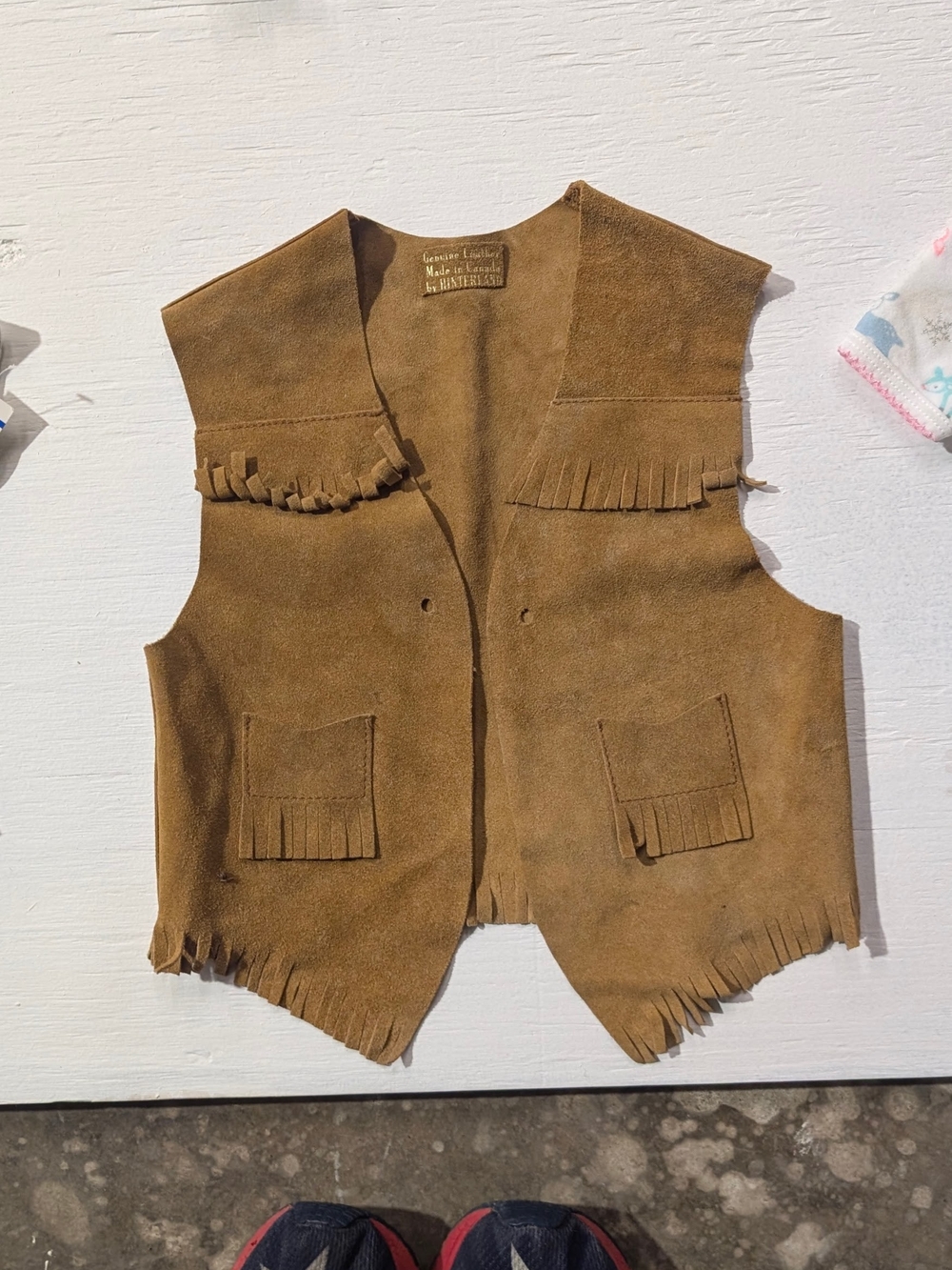 Rare Vintage Hinderland Kids Brown Real Suede Leather Handmade Fringe Vest